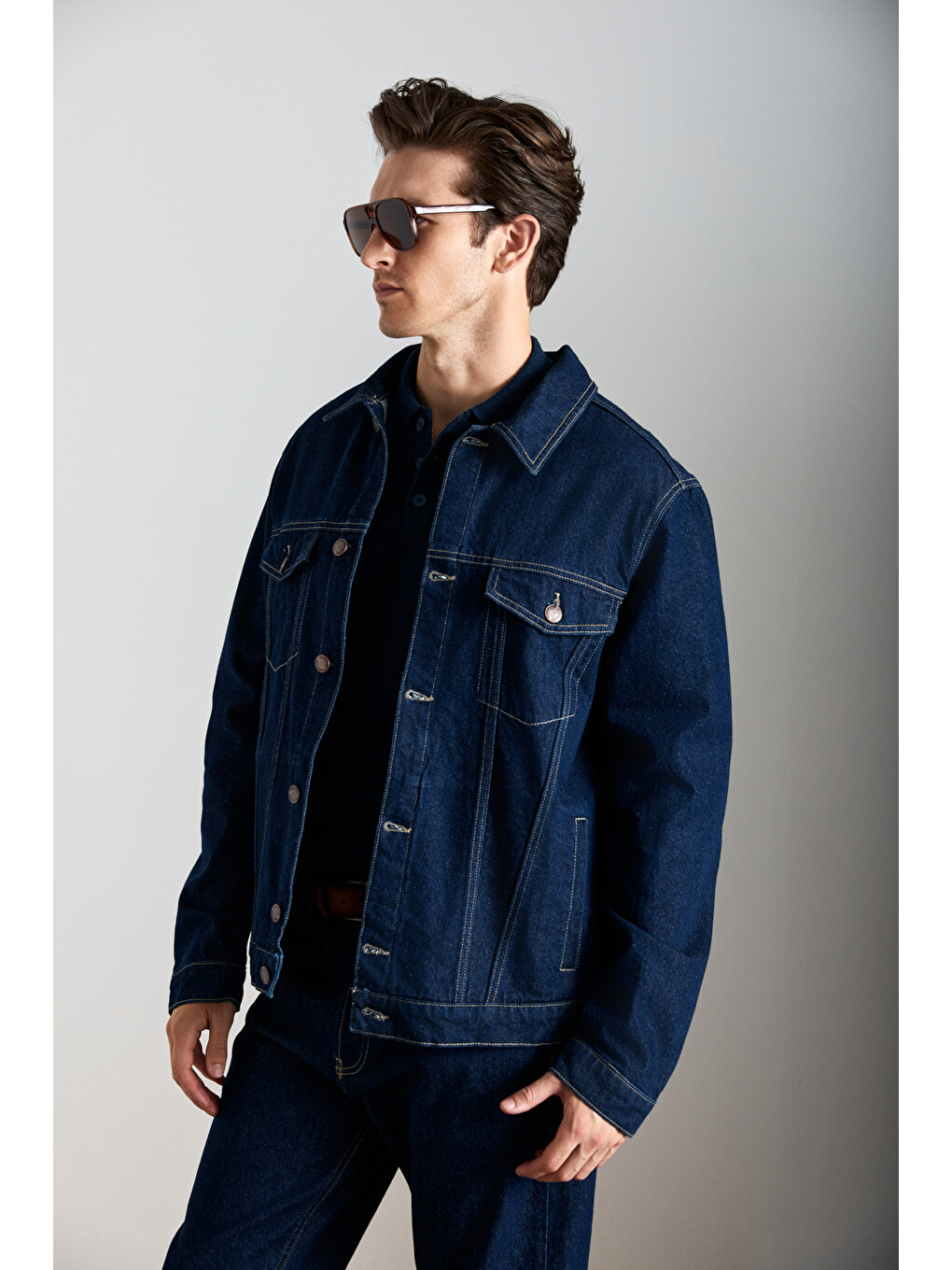 Jerıcho Erkek Rinse Denim Rahat Geniş Kesim %100 Pamuk Yüksek Kalite Kalın Dokulu Lacivert Ceket-4