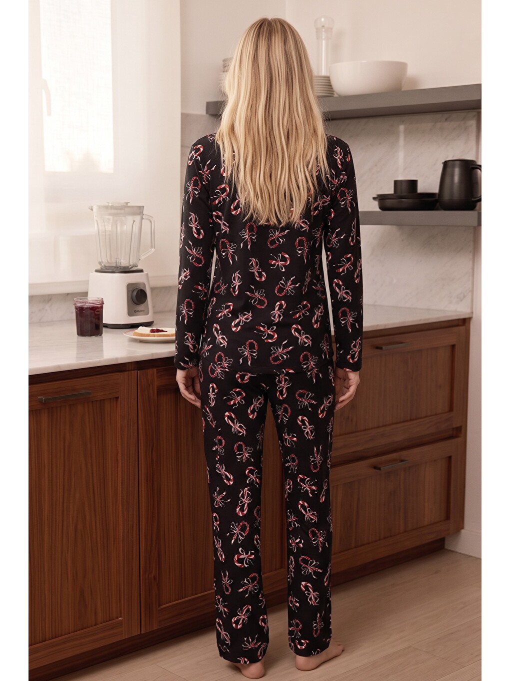 Siyah Desenli Termal Kumaşlı Ultra Soft Yumuşak Örme Pijama Takımı-2