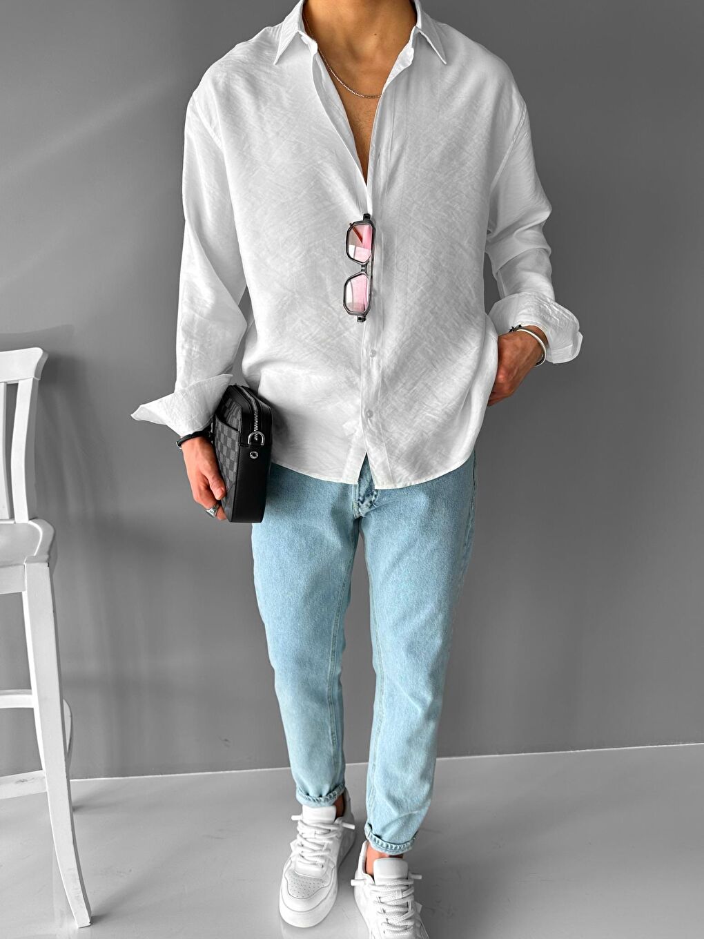 Basic Oversize İnce Rahat Gömlek Beyaz