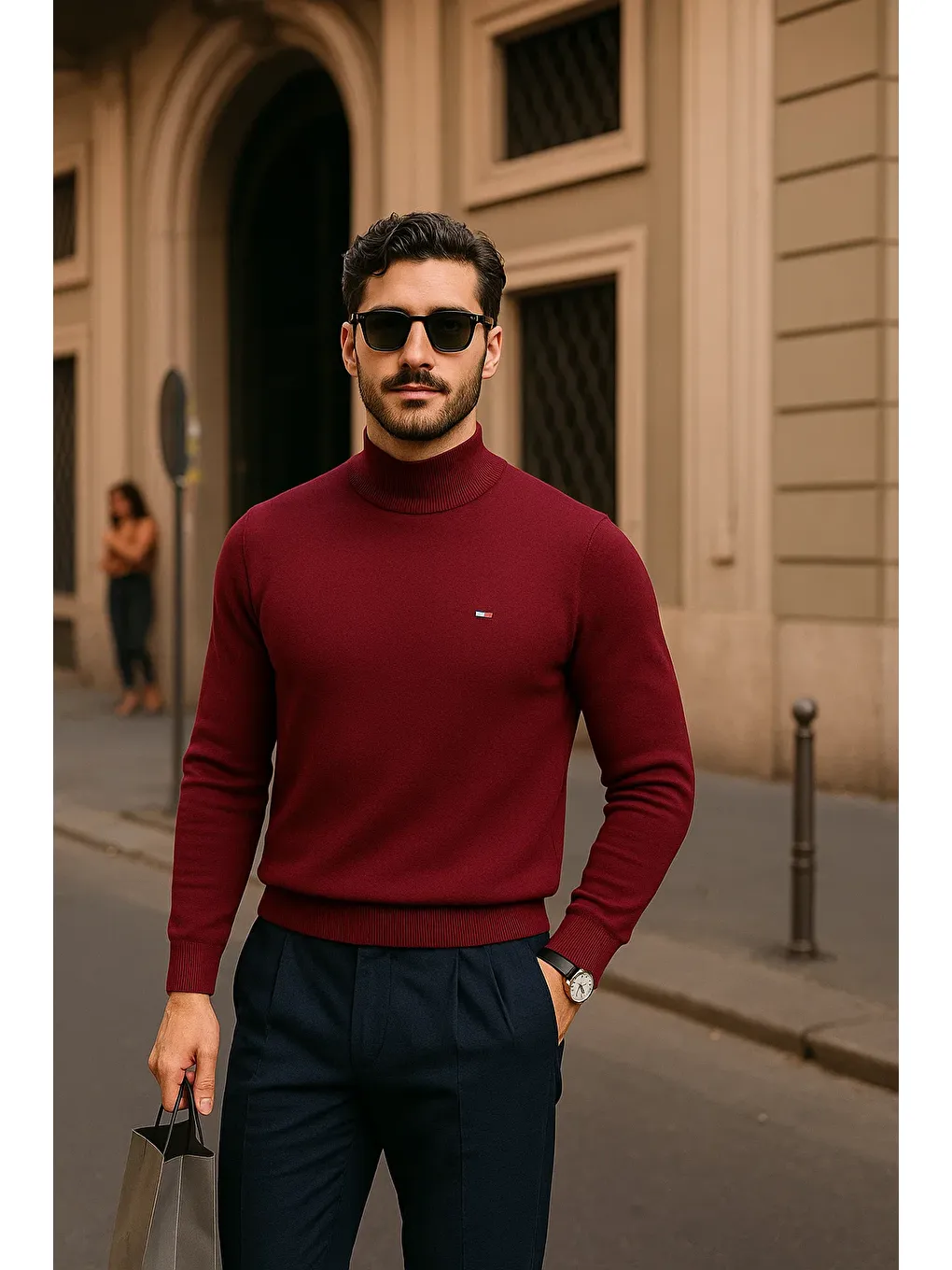 Erkek Günlük Bordo Yarım Balıkçı Yaka Kazak-1