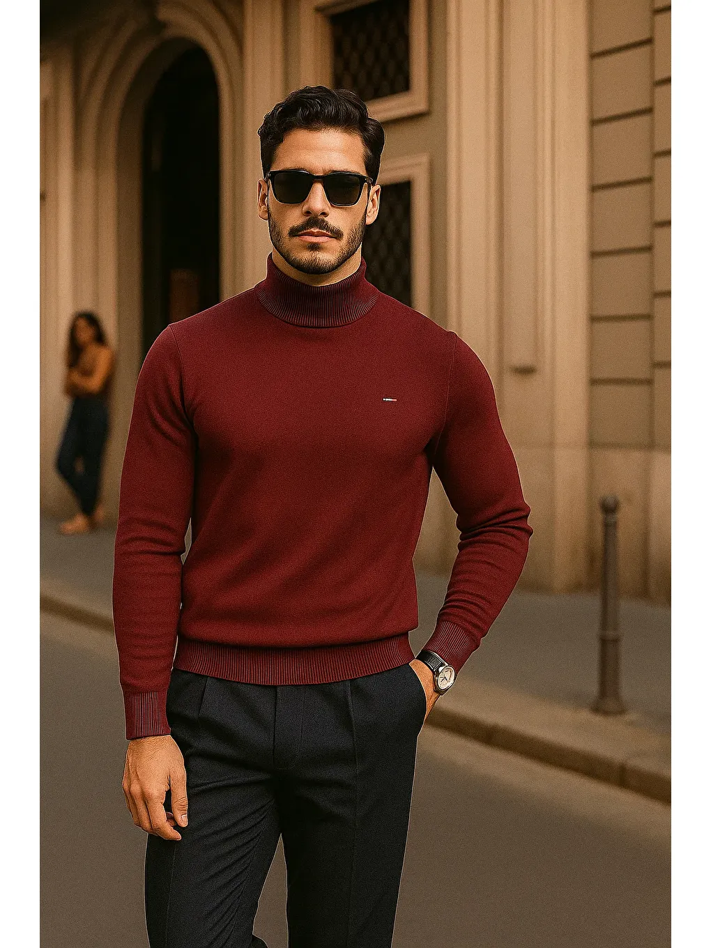 Erkek Günlük Bordo Yarım Balıkçı Yaka Kazak-2