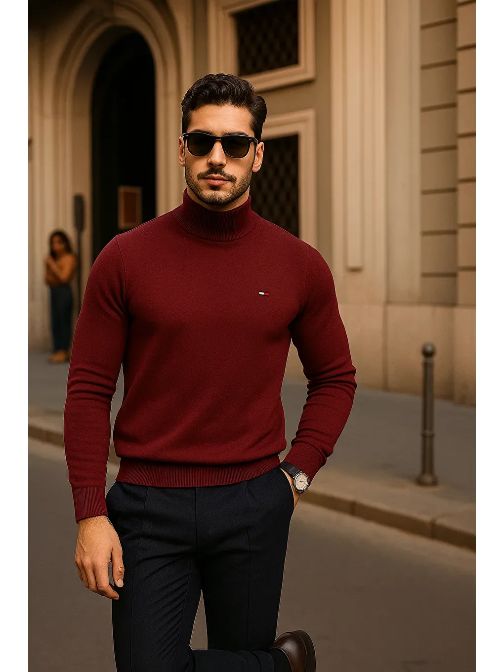 Erkek Günlük Bordo Yarım Balıkçı Yaka Kazak-3