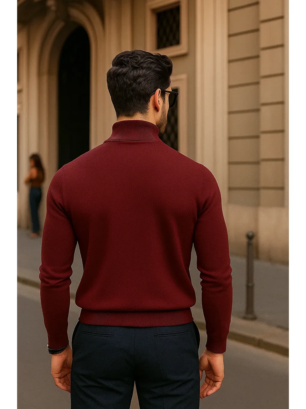 Erkek Günlük Bordo Yarım Balıkçı Yaka Kazak-4