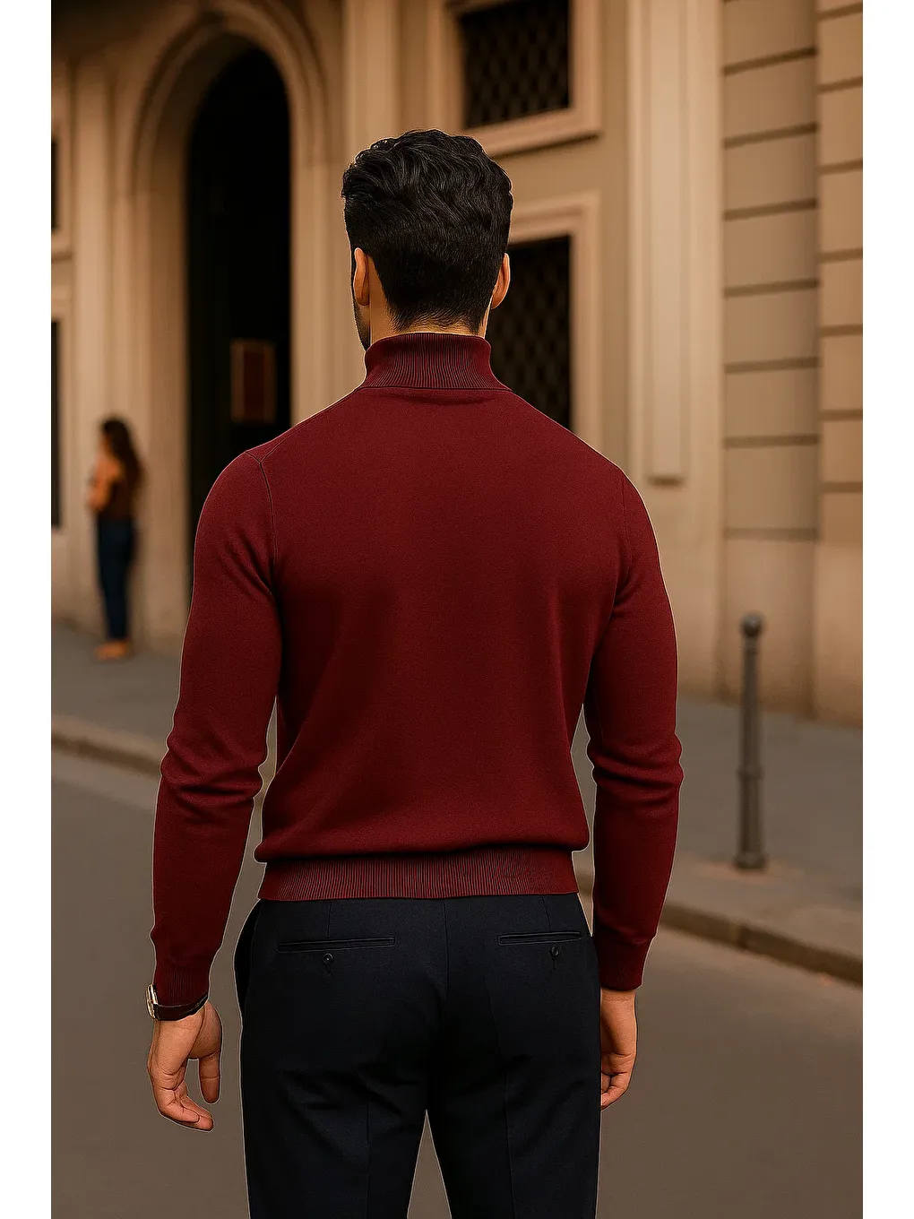 Erkek Günlük Bordo Yarım Balıkçı Yaka Kazak-5
