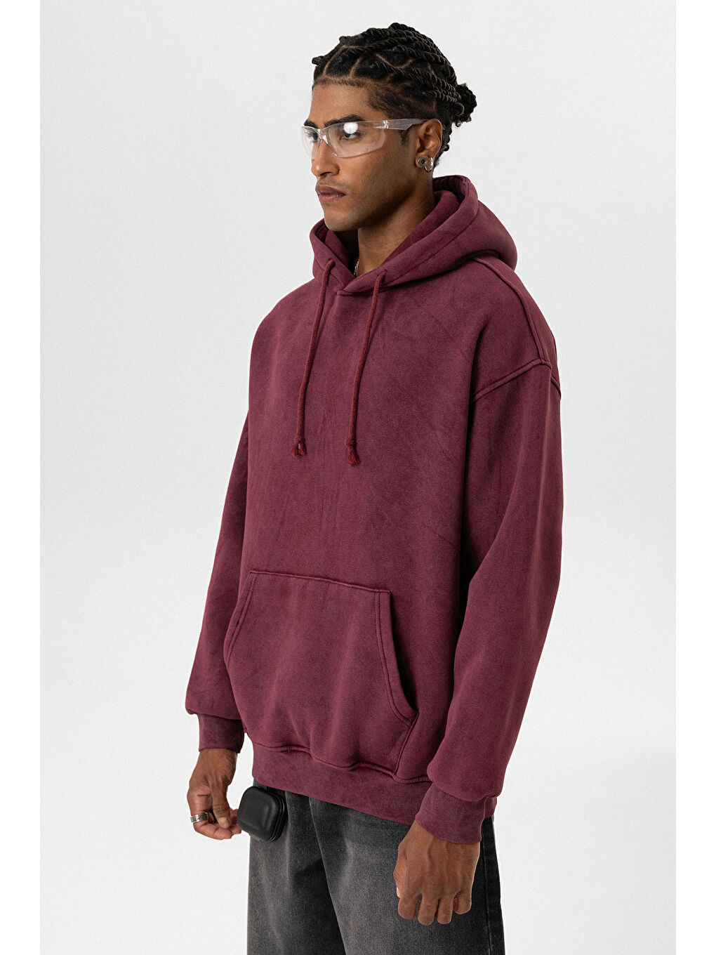 VAMOSCLO Bordo Basic Yıkamalı Oversize Erkek Sweatshirt - 2