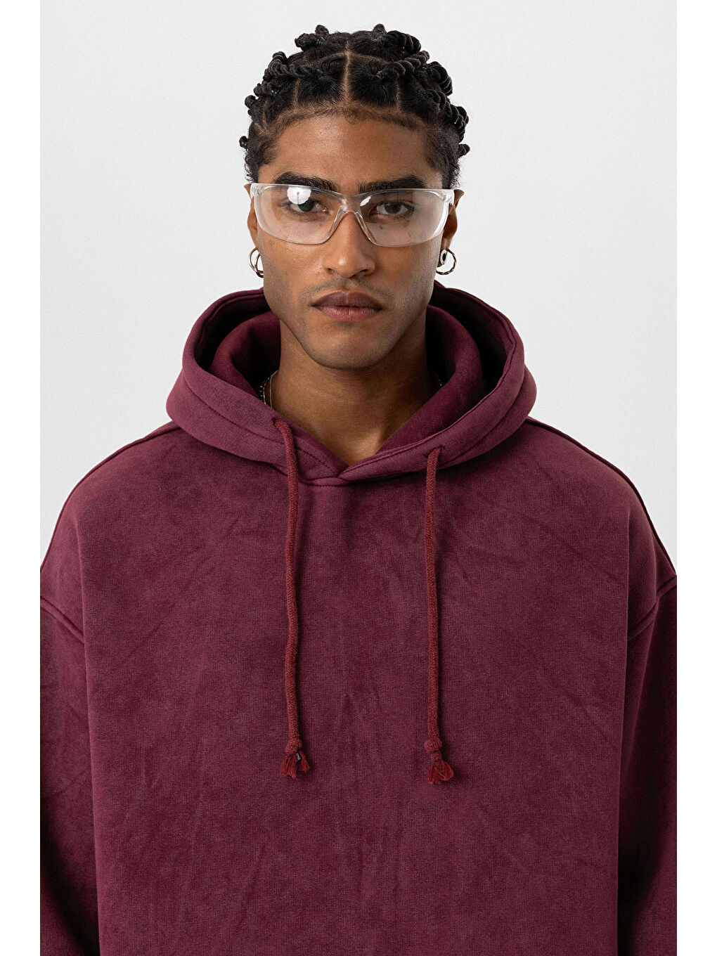 VAMOSCLO Bordo Basic Yıkamalı Oversize Erkek Sweatshirt - 3