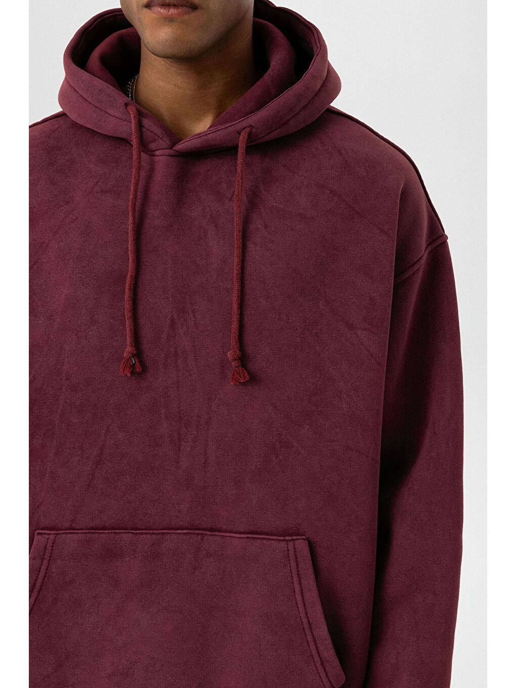 VAMOSCLO Bordo Basic Yıkamalı Oversize Erkek Sweatshirt - 4