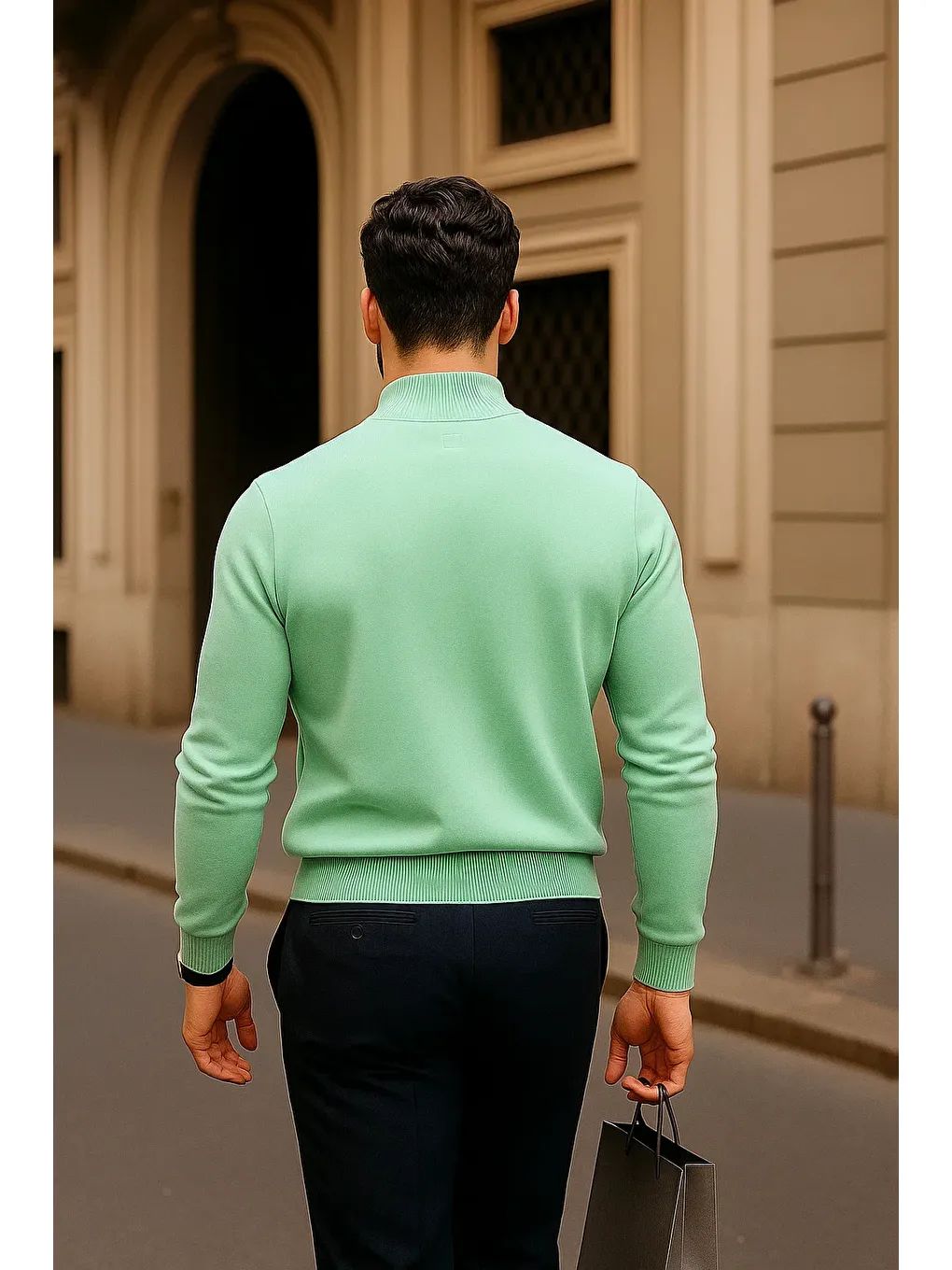 Yeşil Erkek Günlük Mint Yarım Balıkçı Yaka Kazak-4