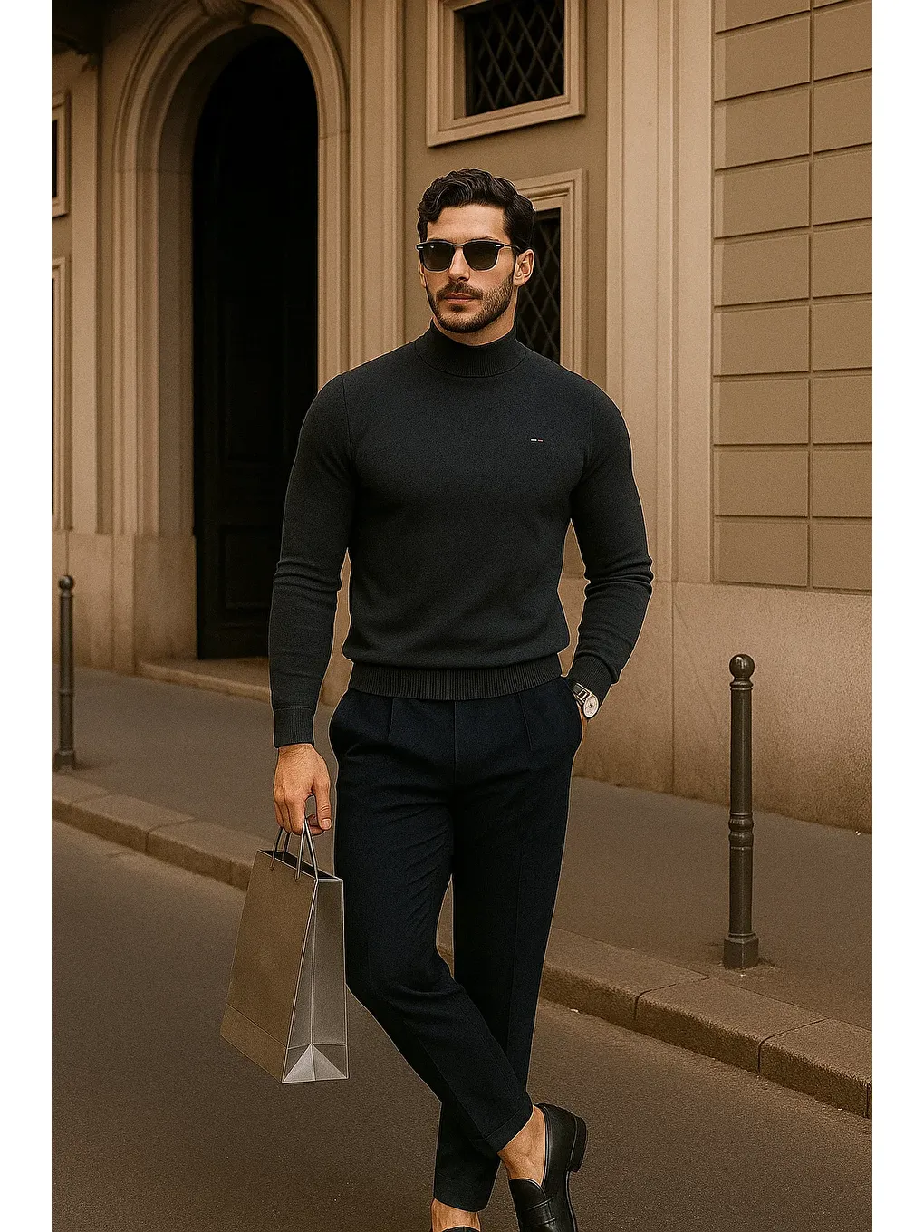 Gri Erkek Günlük Füme Yarım Balıkçı Yaka Kazak-1