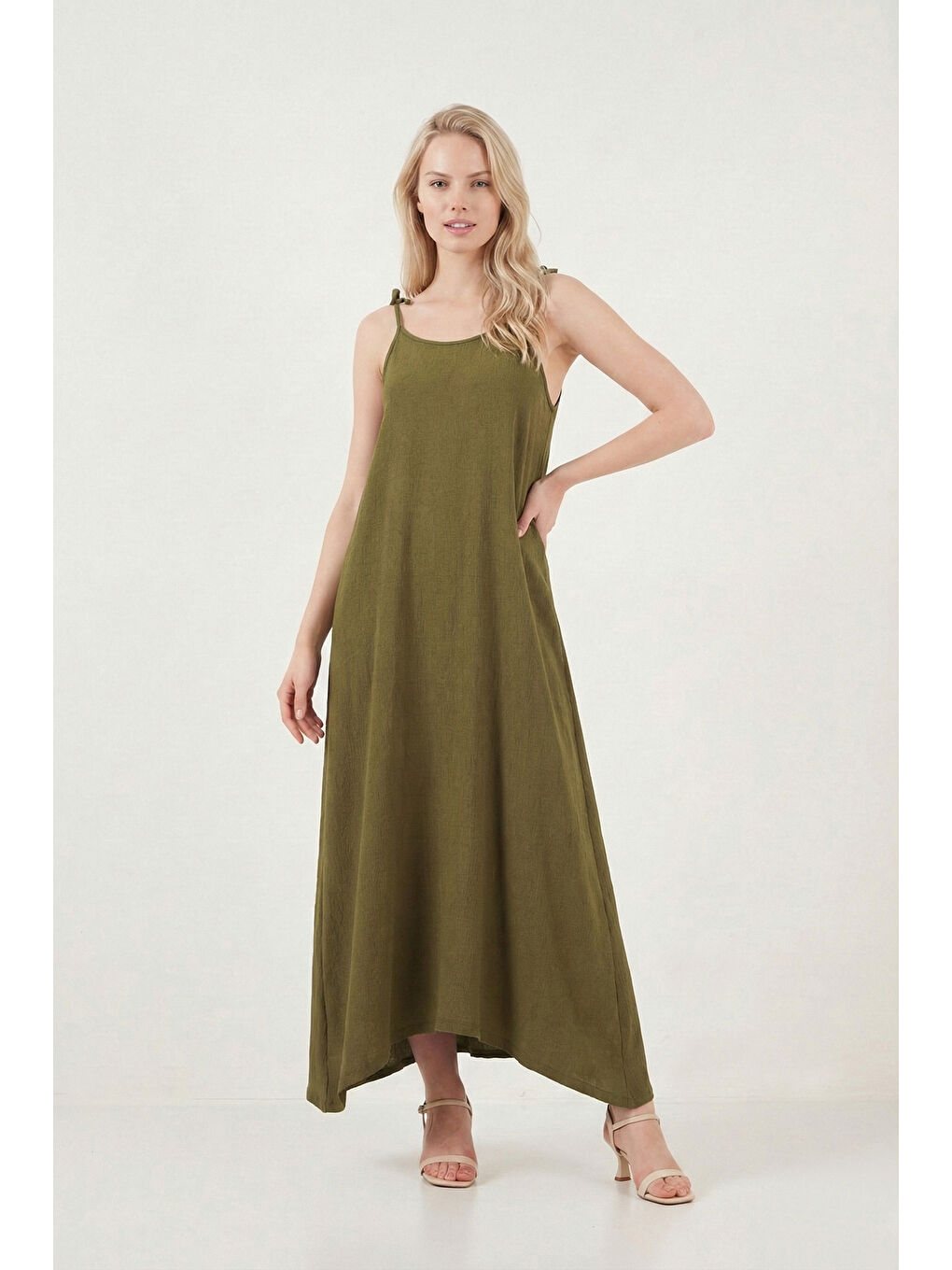 Yeşil Regular Fit İp Askılı Uzun Kadın Elbise 5865732-2