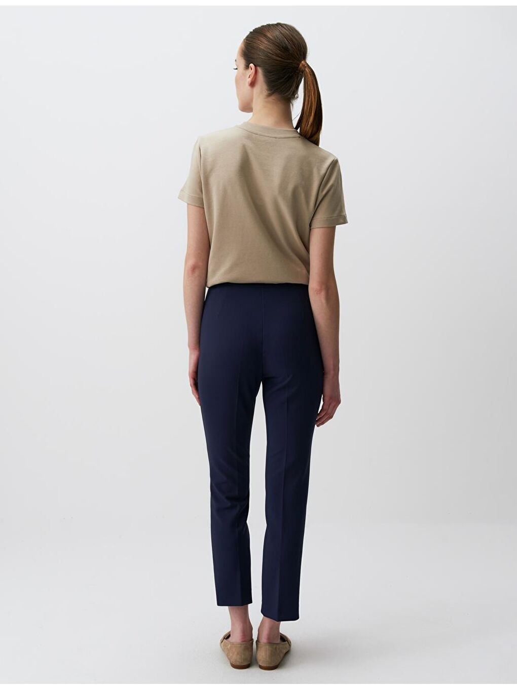 Lacivert Dar Kesim Yüksek Bel Kumaş Pantolon-4