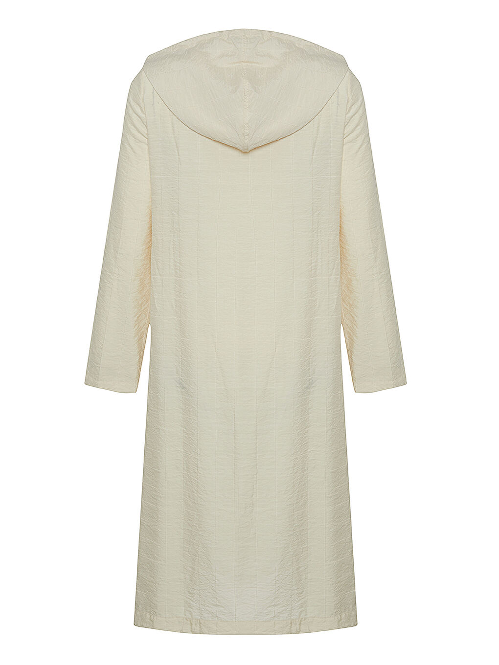 Bej Kapüşonlu Kare Dokulu Kumaş Kap-2