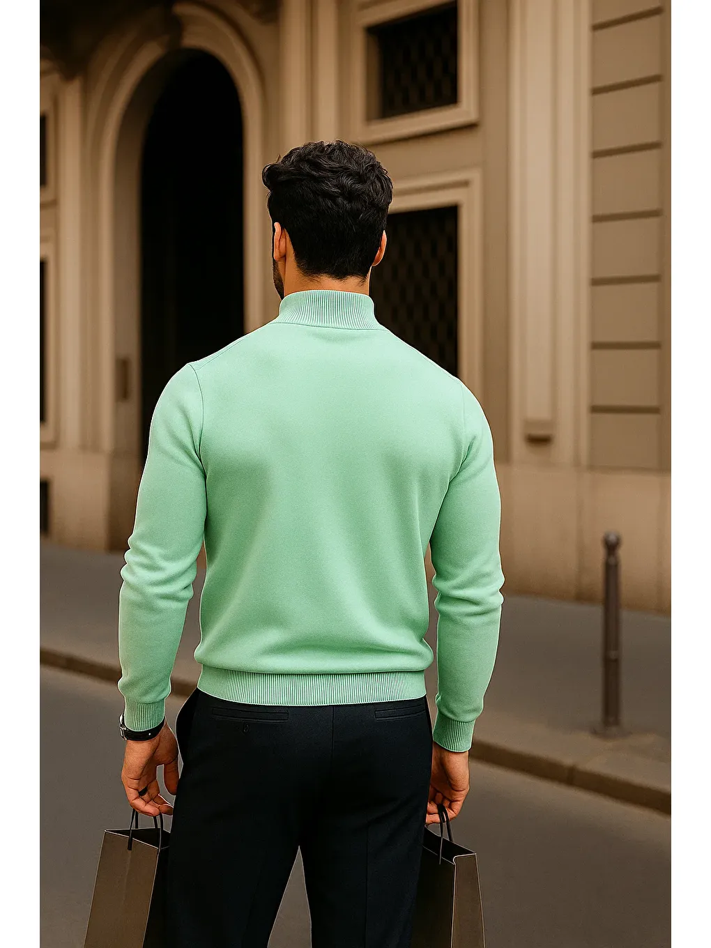 Yeşil Erkek Günlük Mint Yarım Balıkçı Yaka Kazak-5