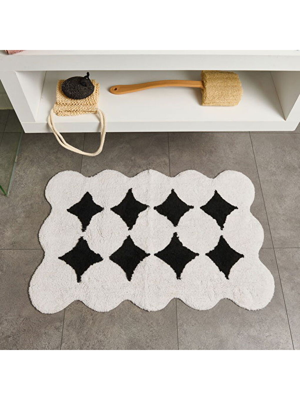 Soft Elegant Curves Tufting Banyo Paspası - Siyah - 60x90 cm