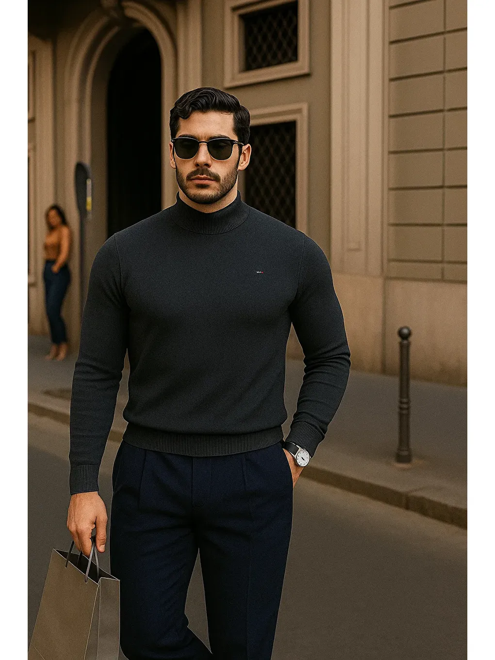 Gri Erkek Günlük Füme Yarım Balıkçı Yaka Kazak-2