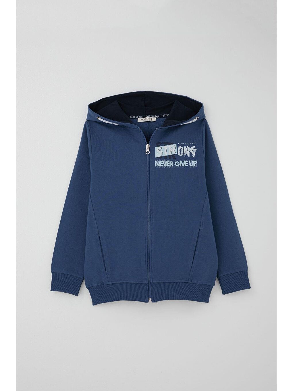 Erkek Çocuk Eşofman Takım Kapüşonlu Yazı Baskılı Cepli İndigo (8-14 Yaş)-1