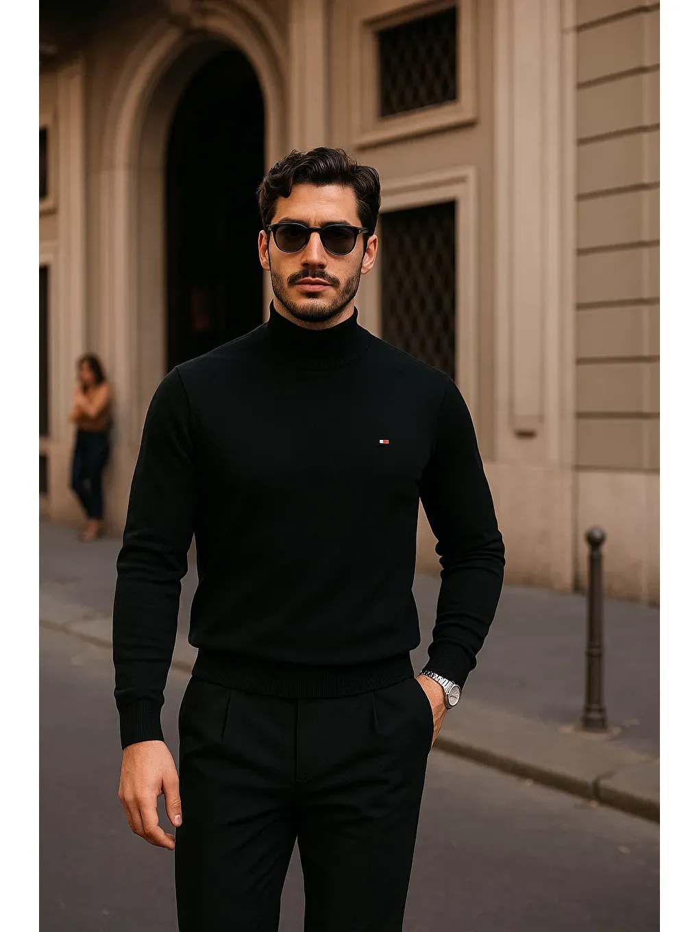 Erkek Günlük Siyah Yarım Balıkçı Yaka Kazak-1