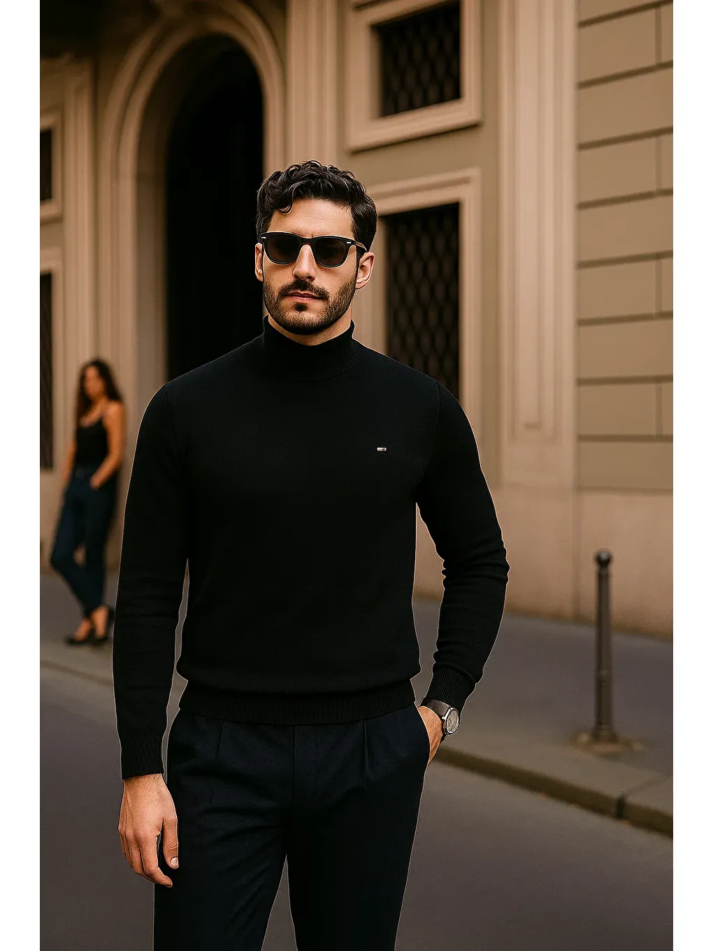 Erkek Günlük Siyah Yarım Balıkçı Yaka Kazak-2