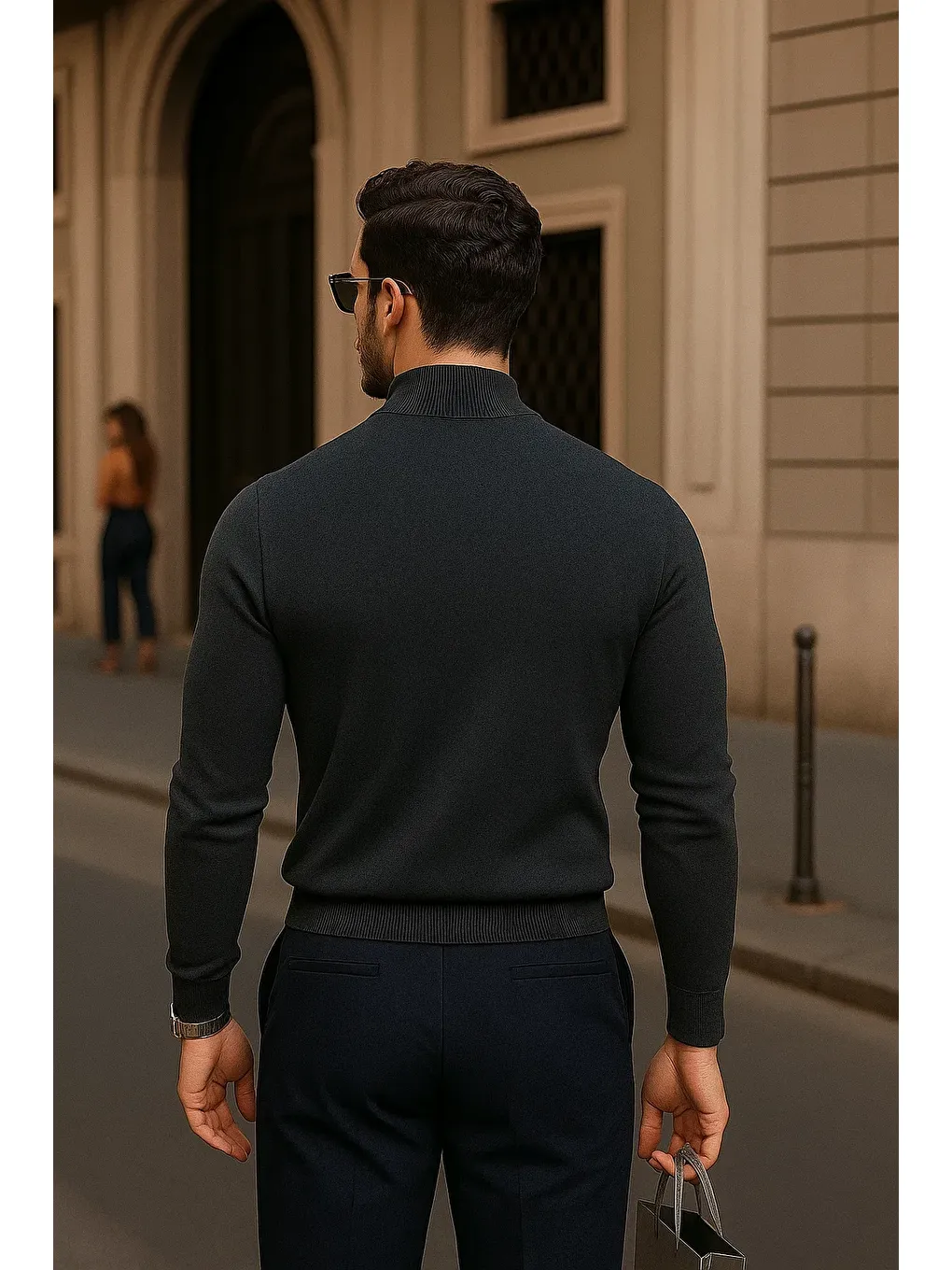 Gri Erkek Günlük Füme Yarım Balıkçı Yaka Kazak-4