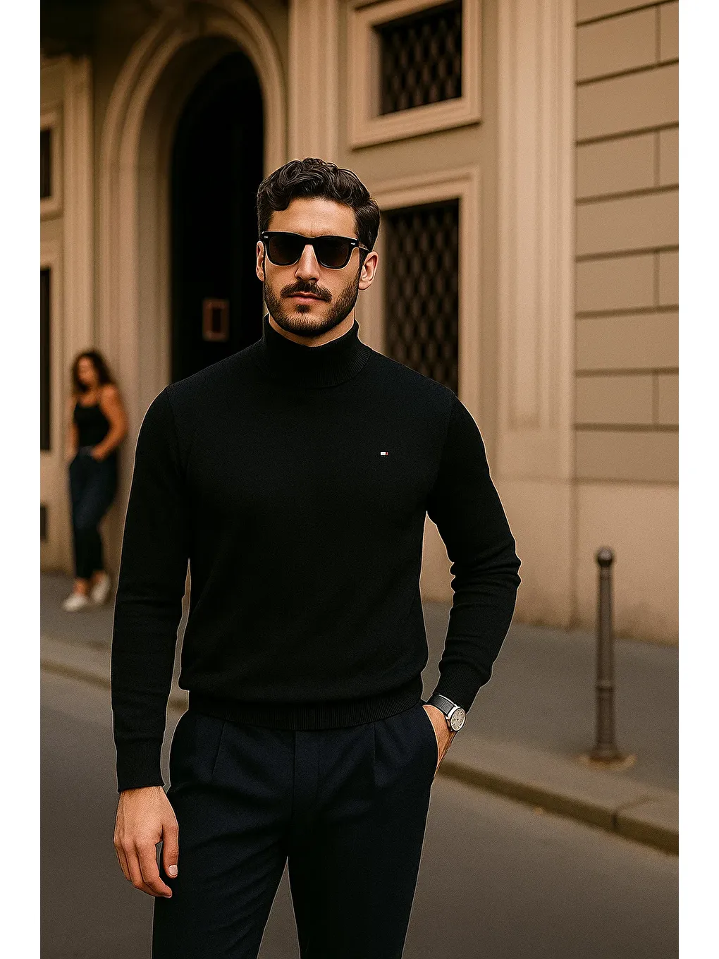 Erkek Günlük Siyah Yarım Balıkçı Yaka Kazak-3