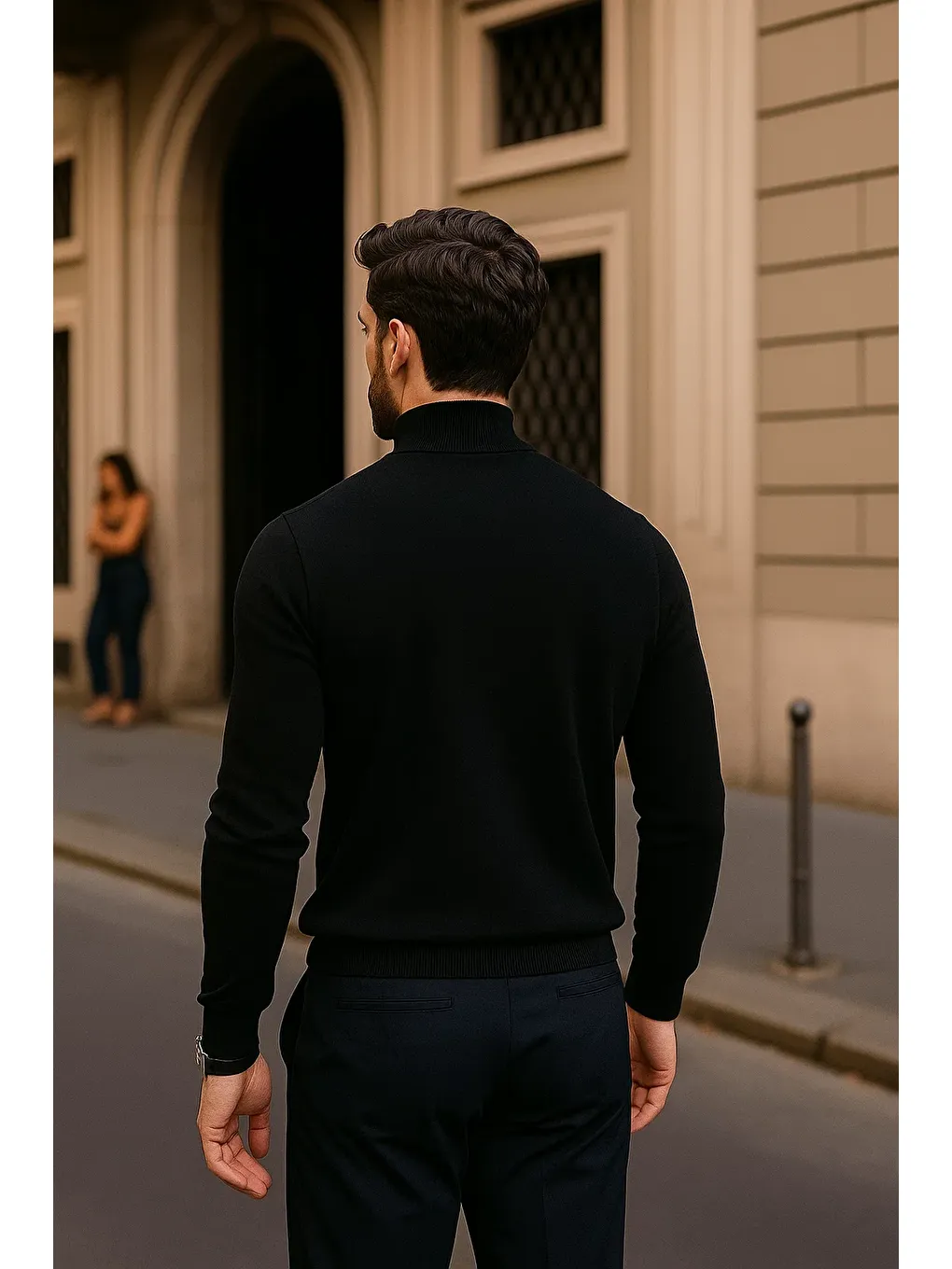 Erkek Günlük Siyah Yarım Balıkçı Yaka Kazak-4