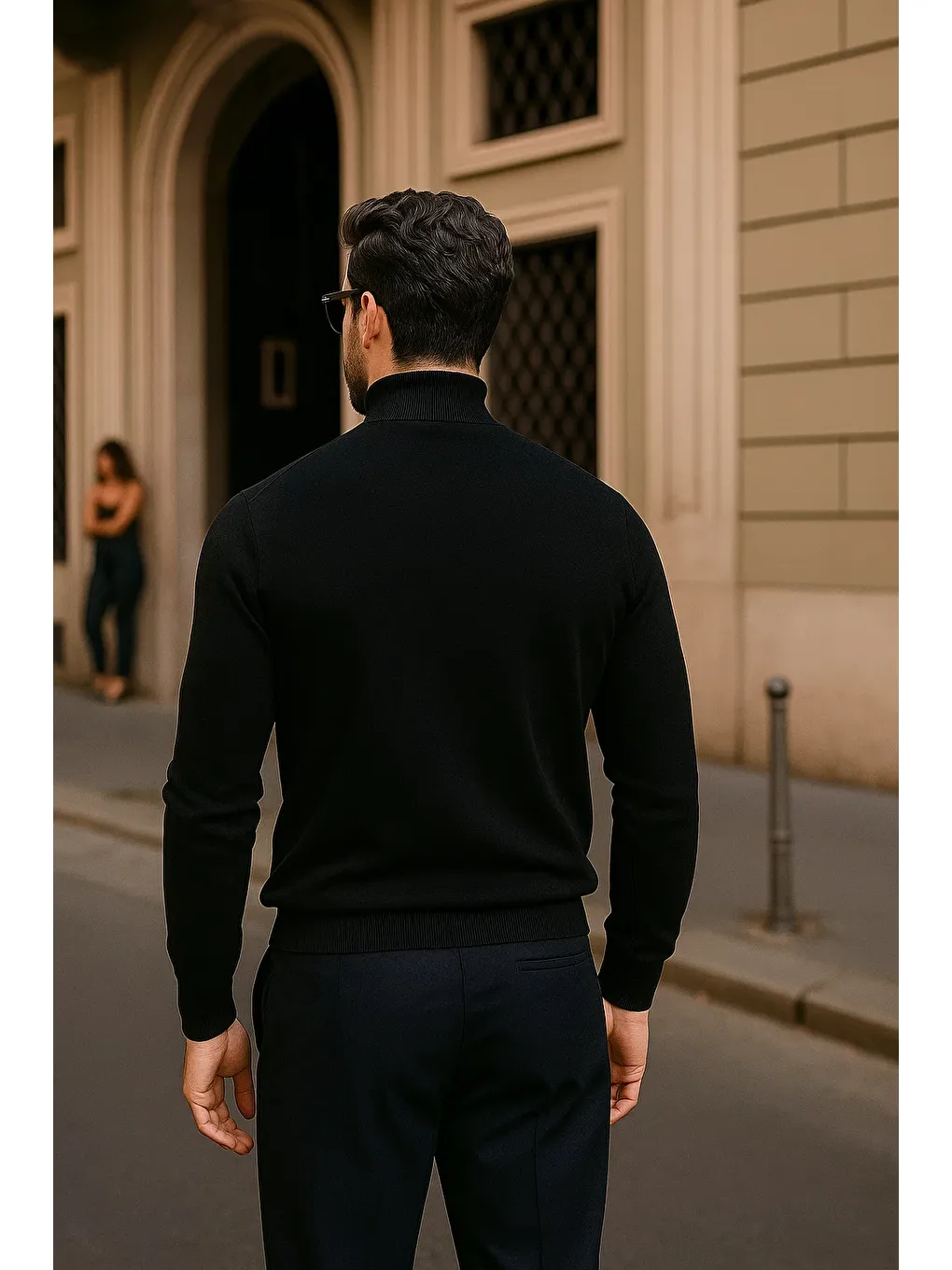 Erkek Günlük Siyah Yarım Balıkçı Yaka Kazak-5
