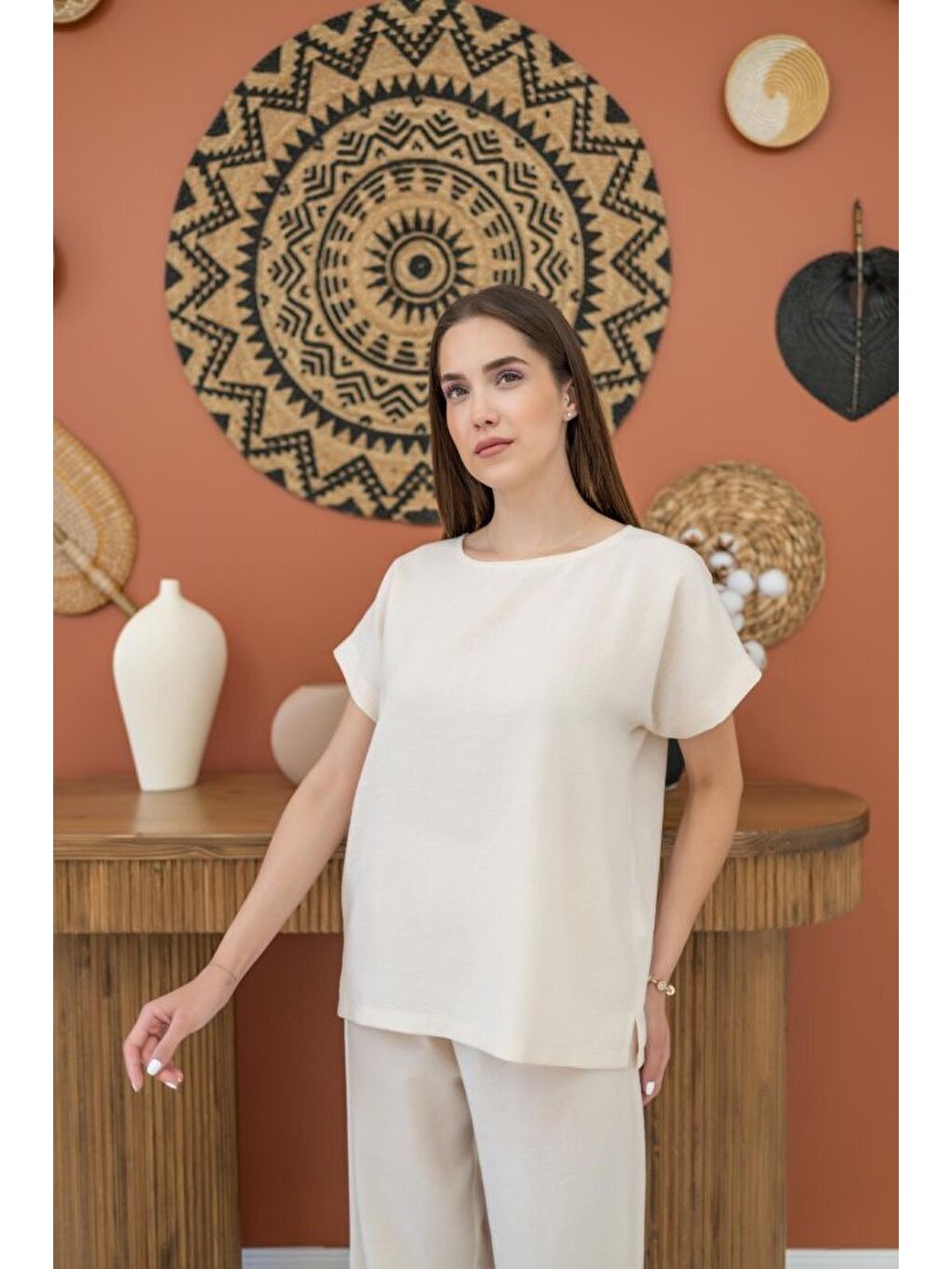 Bej T-Shirt Ve Pantolon Takım-1