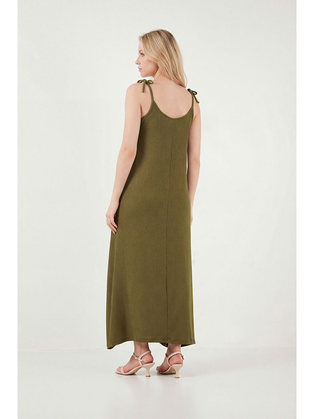 Yeşil Regular Fit İp Askılı Uzun Kadın Elbise 5865732-4