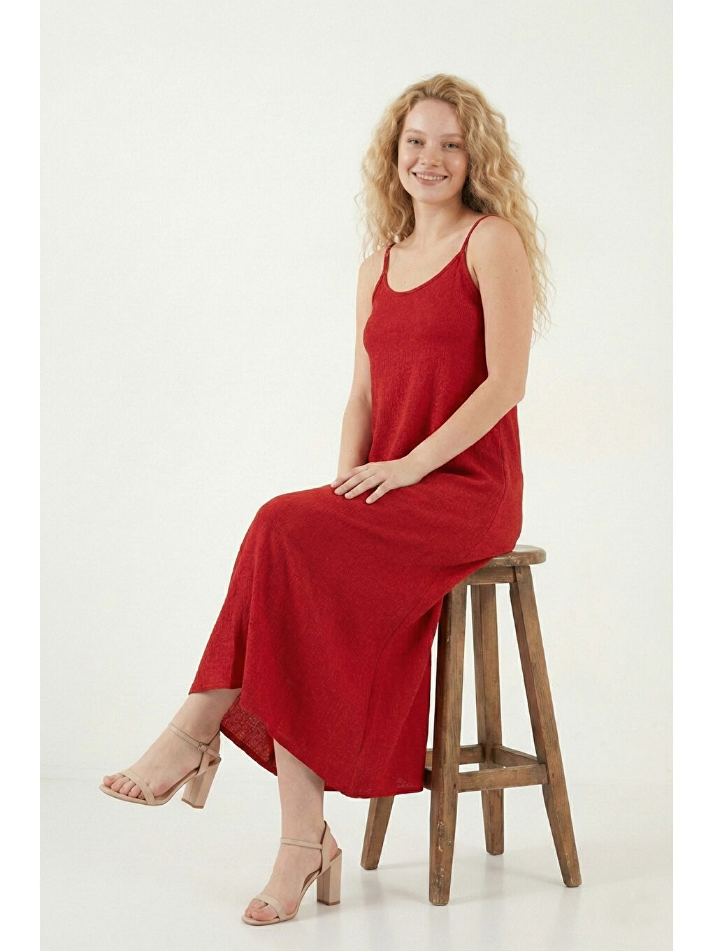 Kırmızı Regular Fit İp Askılı Uzun Kadın Elbise 5865732-1