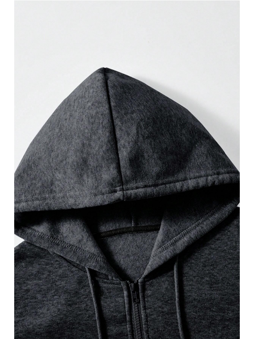 Gri Unisex Relax Fit Rahat Kesim Pamuklu İçi Polarlı Çift Cepli Fermuarlı Füme Kapüşonlu Sweatshirt-6