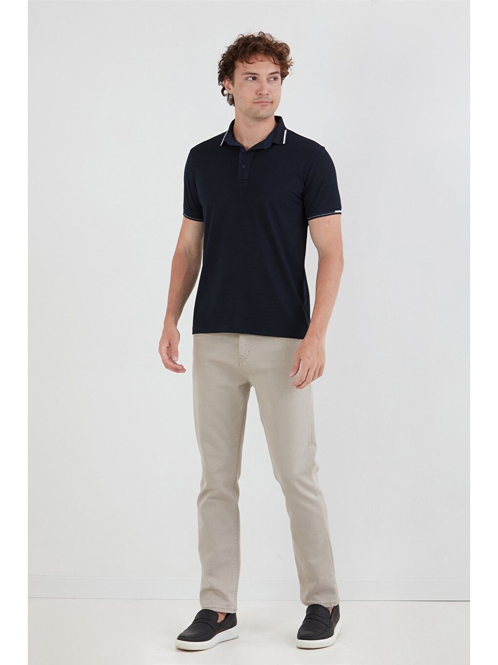 Lacivert Basic Yarım Düğmeli Polo Yaka Slim Fit Tişört-1