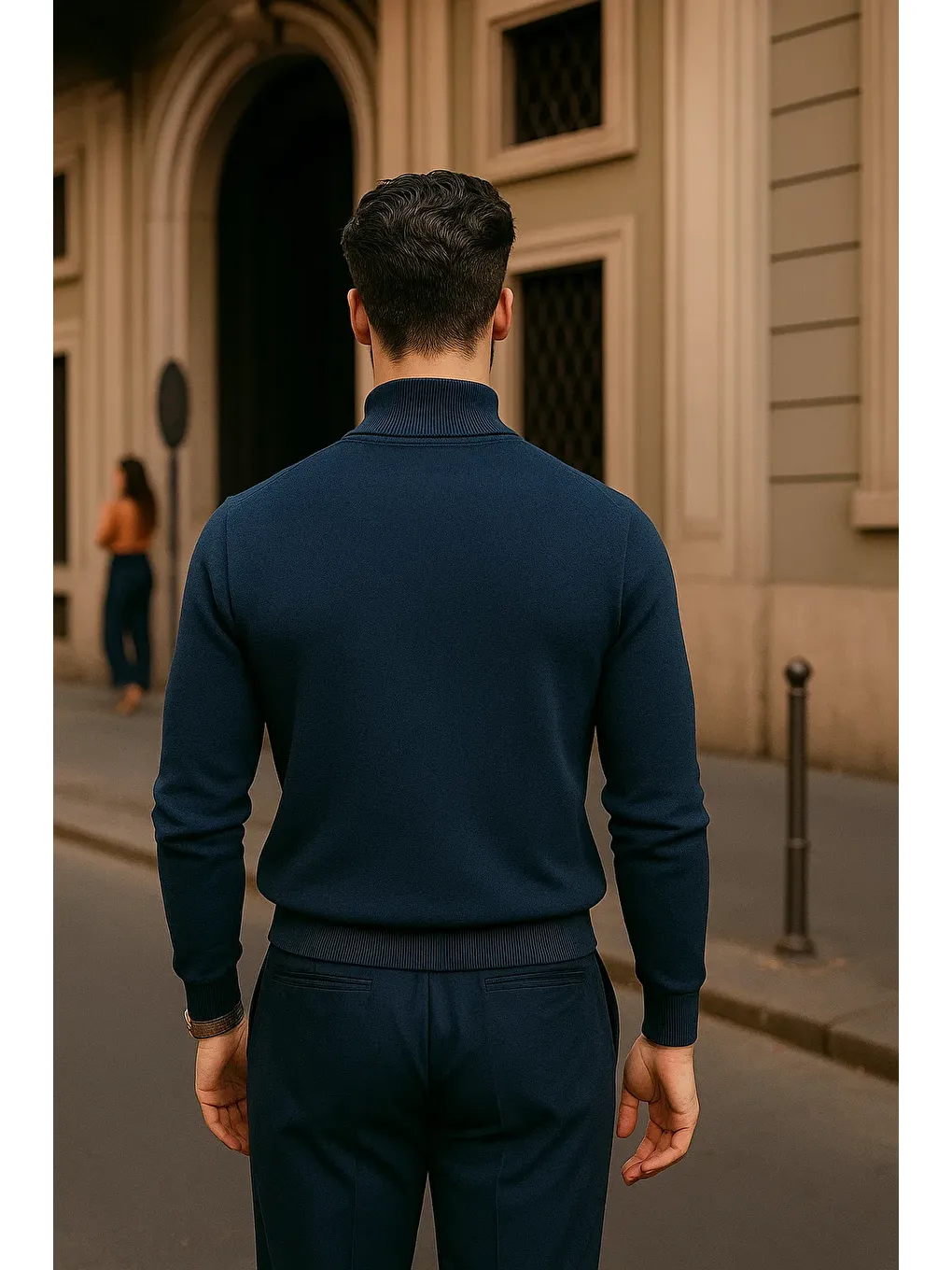 Erkek Günlük Lacivert Yarım Balıkçı Yaka Kazak-5