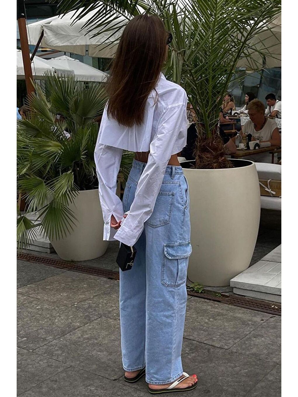 Beyaz Cep Detaylı Crop Gömlek Mg1644-5