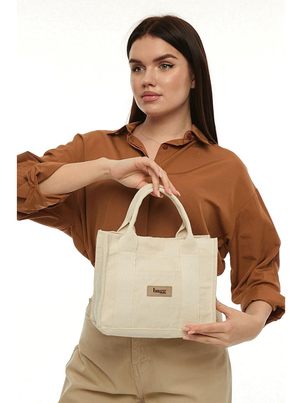 Bagg Bej Kanvas Tote Çanta | 25x20x10 - 3