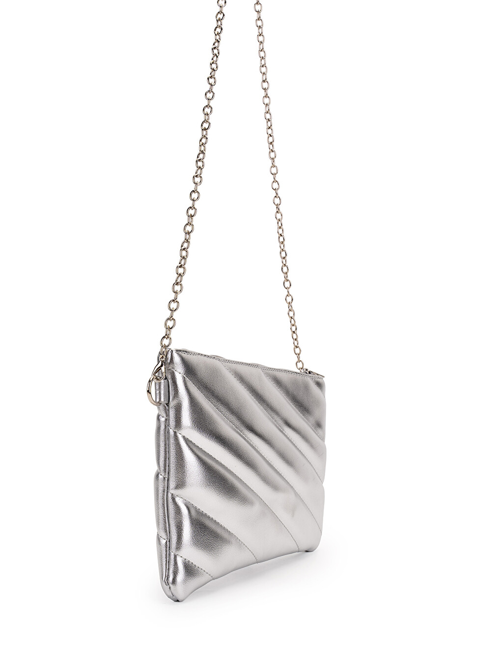 Gri Kapitone Dikişli Clutch Kadın Çapraz Çanta Monaco Gümüş-2