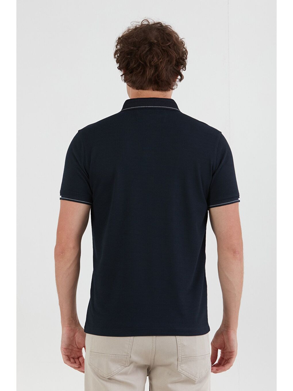 Lacivert Basic Yarım Düğmeli Polo Yaka Slim Fit Tişört-3