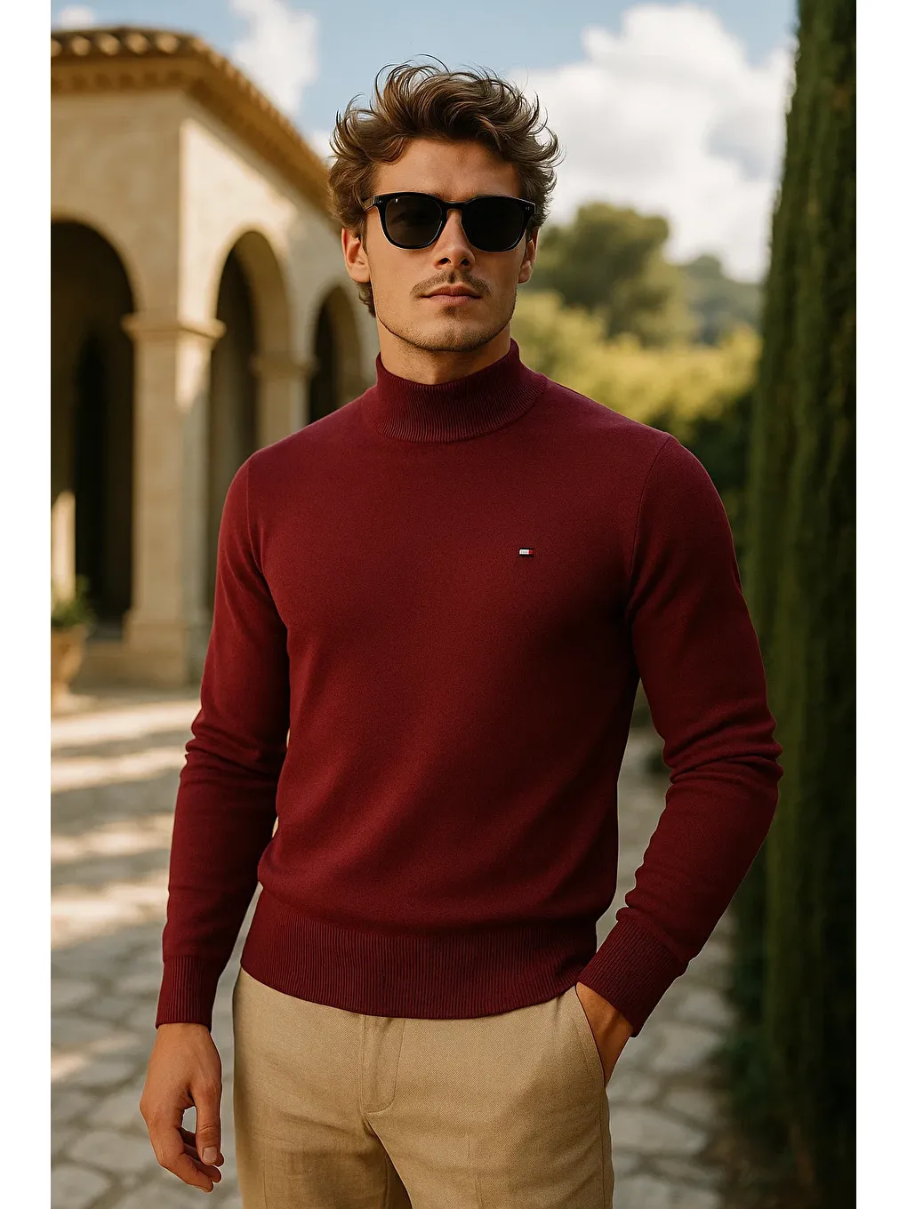 Erkek Basic Premium Comfort Uzun Bordo Kazak-1