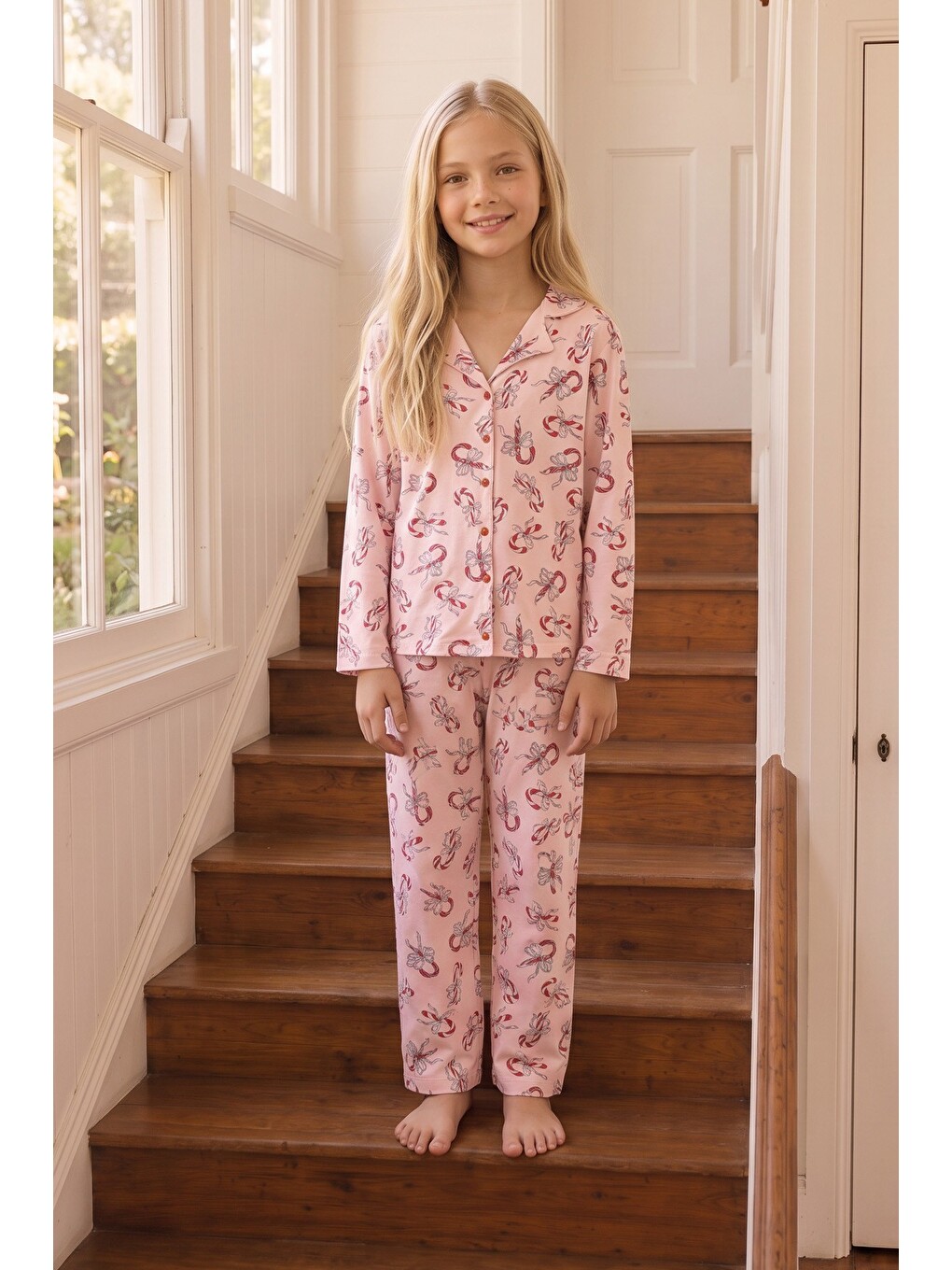 Pembe Desenli Termal Kumaşlı Ultra Soft Yumuşak Düğmeli Örme Pijama Takımı-2
