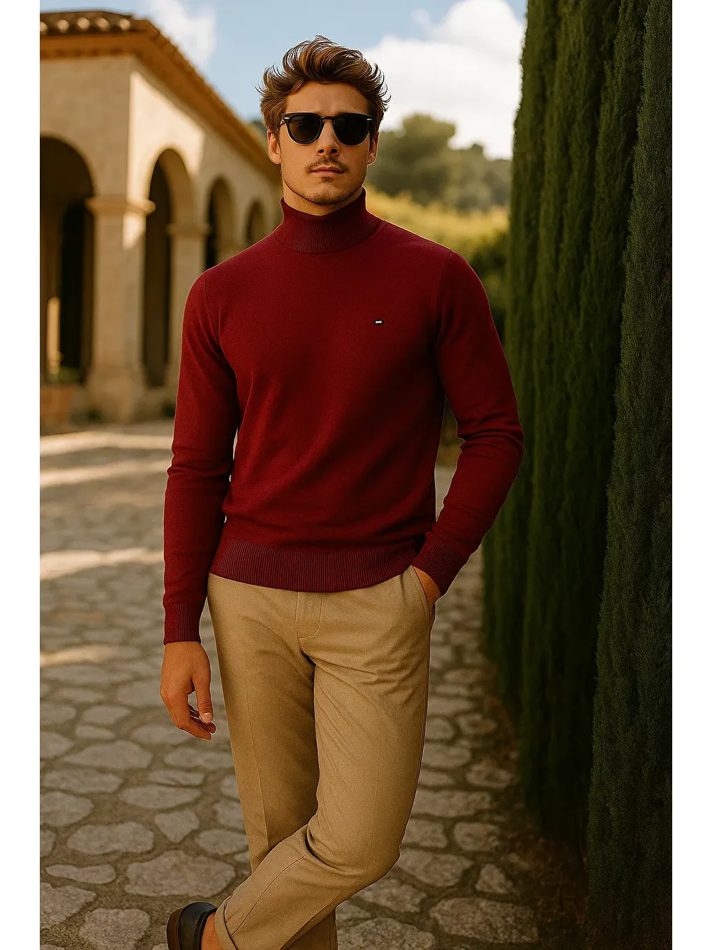 Erkek Basic Premium Comfort Uzun Bordo Kazak-2