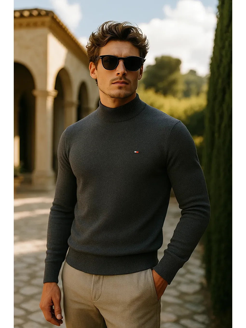 Gri Erkek Basic Premium Comfort Uzun Füme Kazak