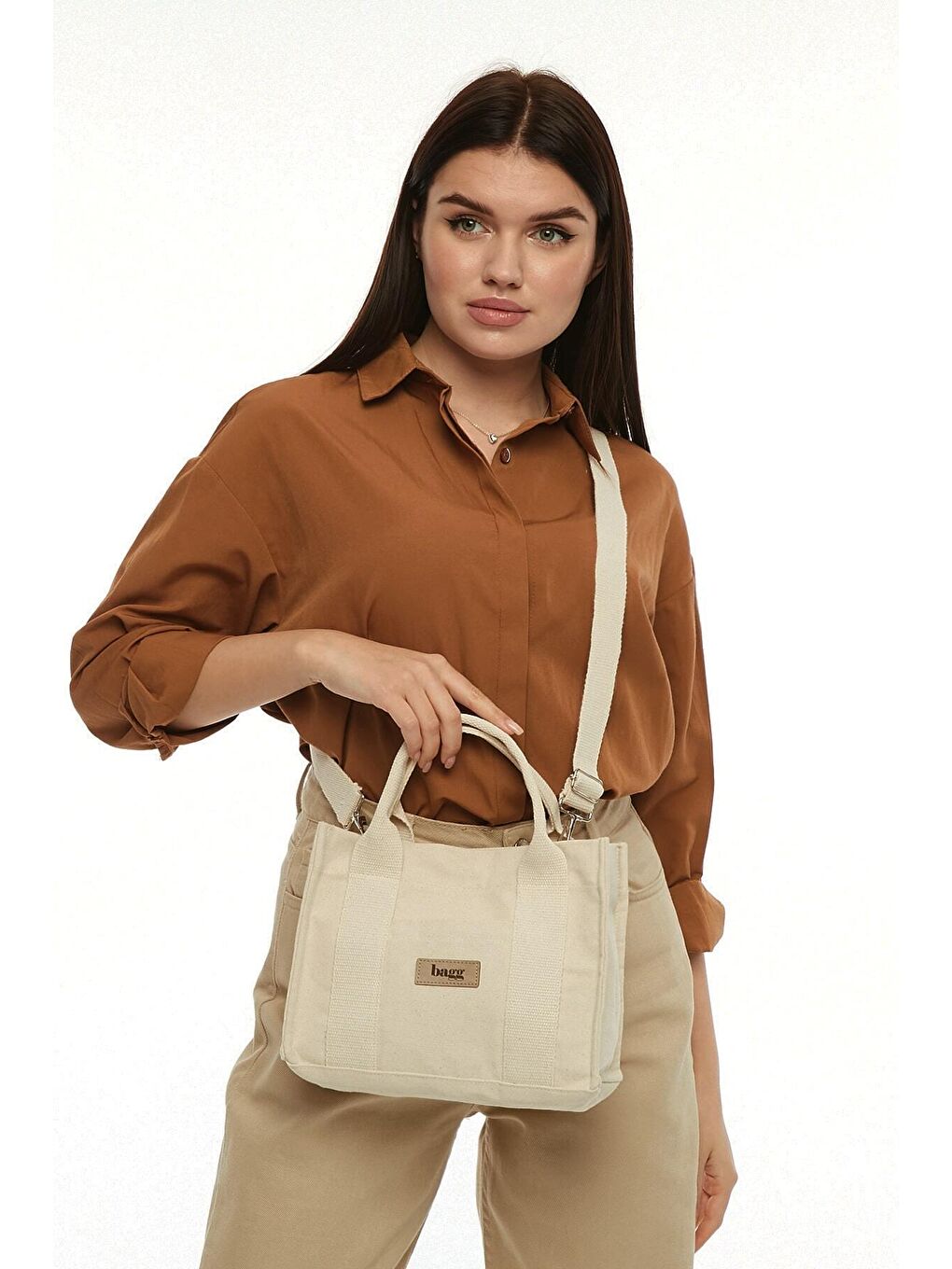 Bagg Bej Kanvas Tote Çanta | 25x20x10 - 5