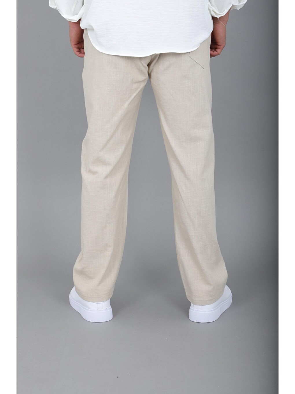 Bej Yıkamalı Keten Baggy Pantolon Spr 2313_0445-4