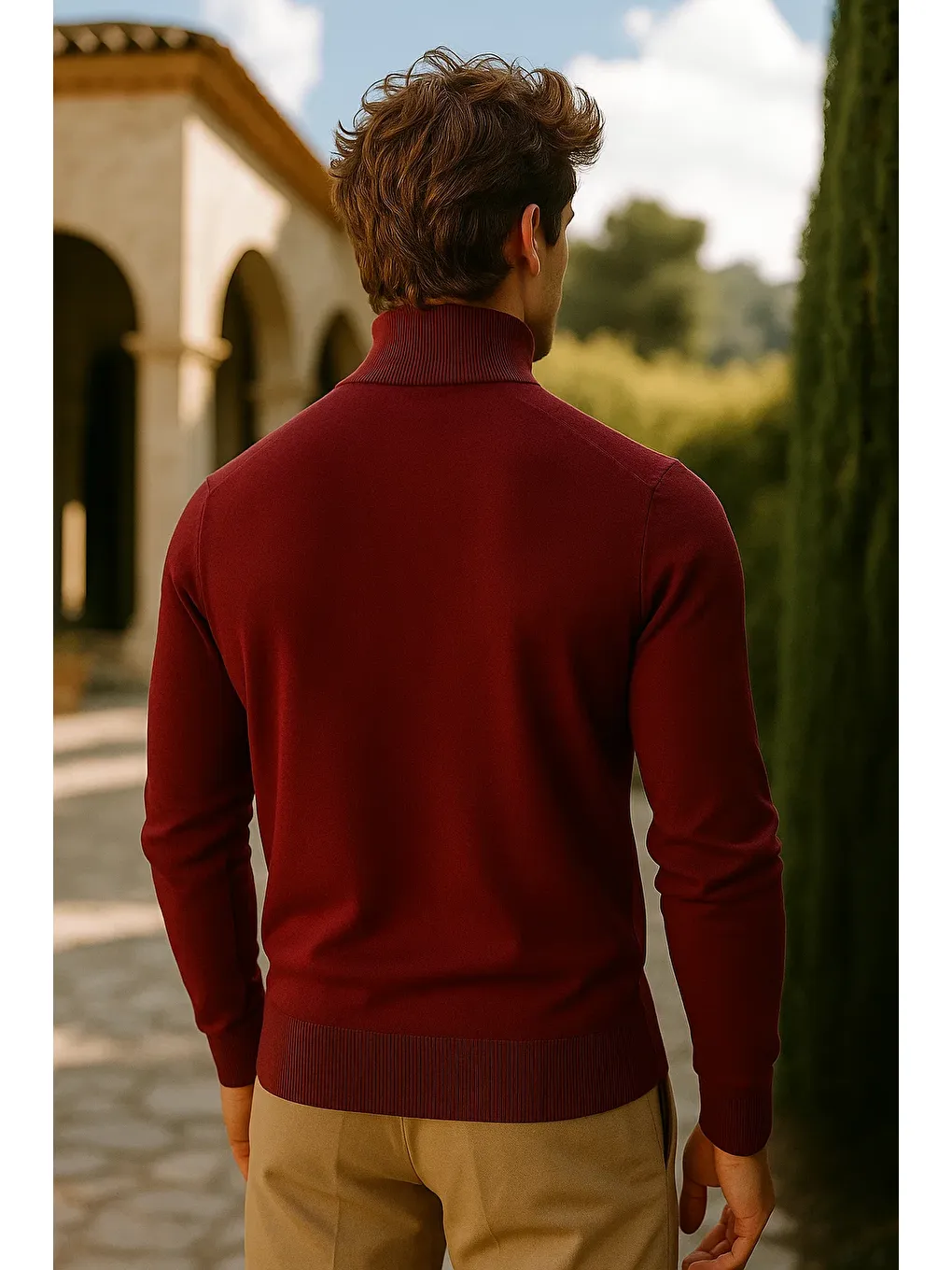 Erkek Basic Premium Comfort Uzun Bordo Kazak-5