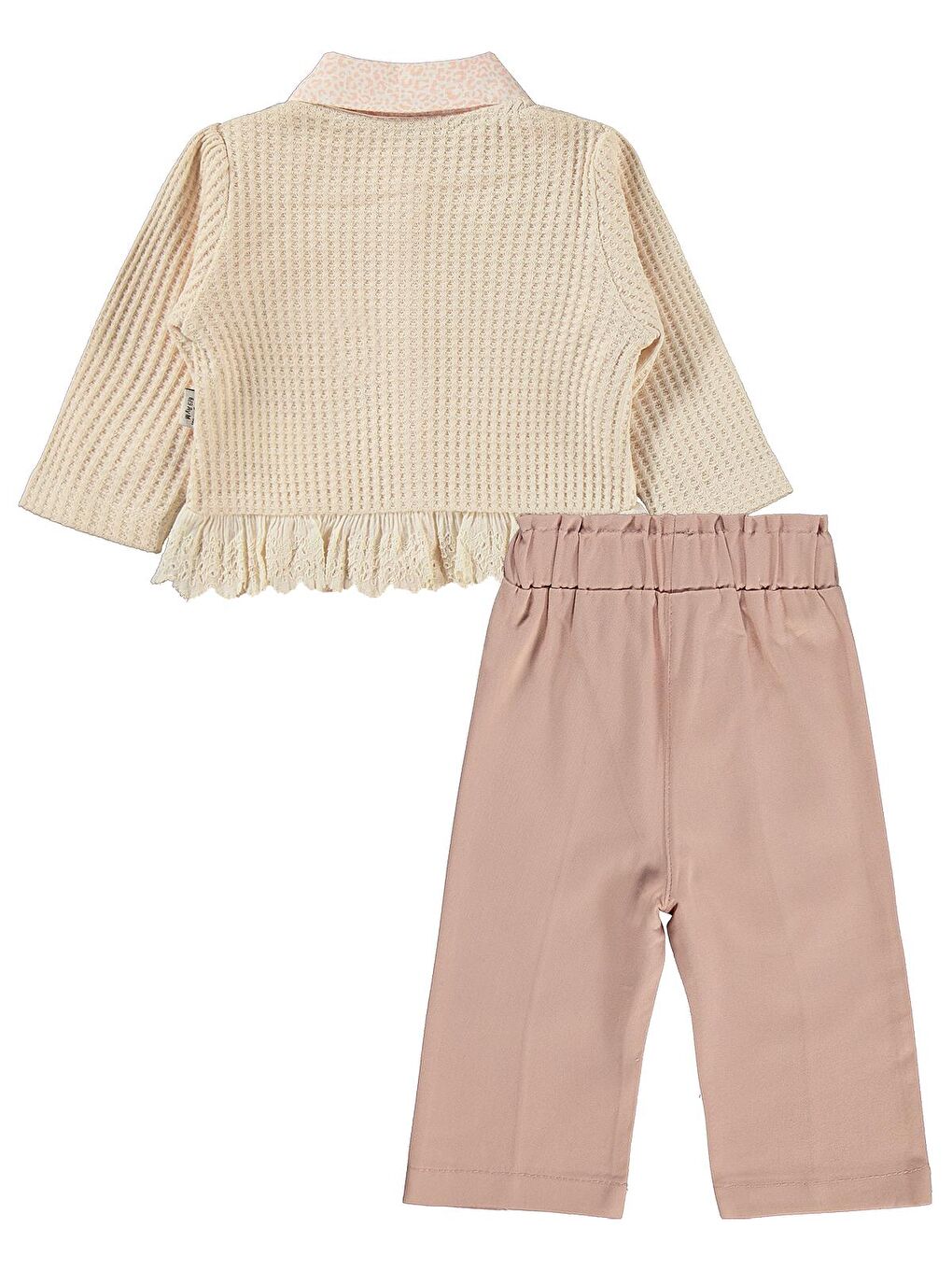 Pembe Leopar Gömlek Dantelli Hırka 3 Lü 6-18 Ay Takım - Pudra 12-18 Ay-3