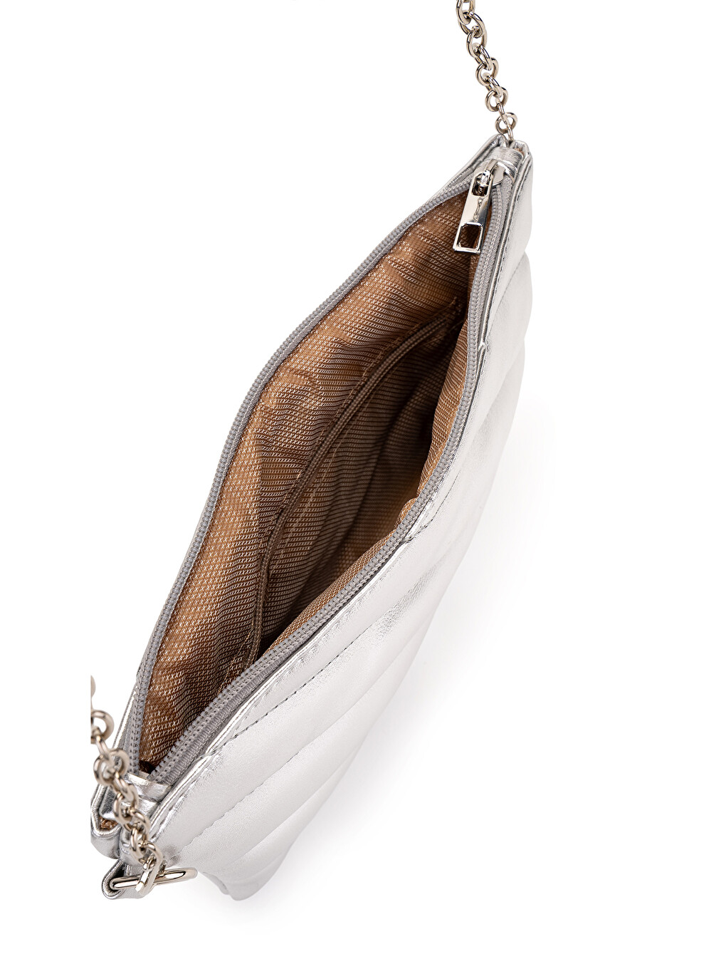 Gri Kapitone Dikişli Clutch Kadın Çapraz Çanta Monaco Gümüş-3