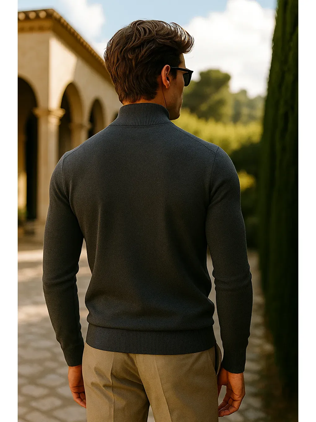 Gri Erkek Basic Premium Comfort Uzun Füme Kazak-4