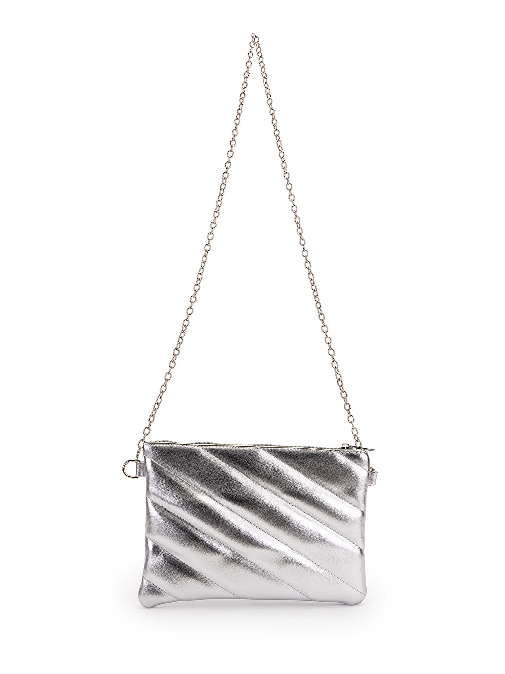 Gri Kapitone Dikişli Clutch Kadın Çapraz Çanta Monaco Gümüş-4