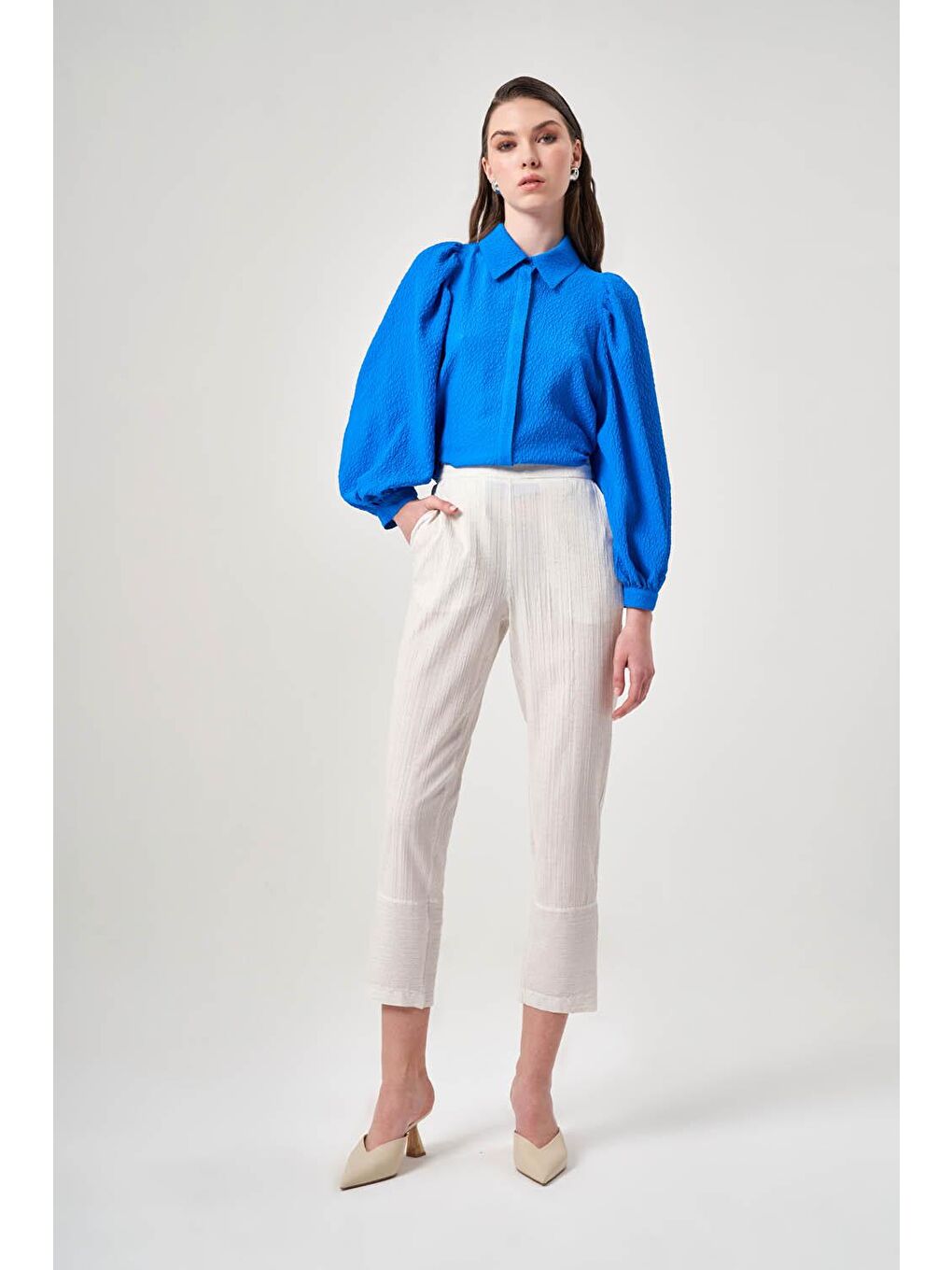 Mizalle Keten Doku Kırçıllı Bej Pantolon - 1