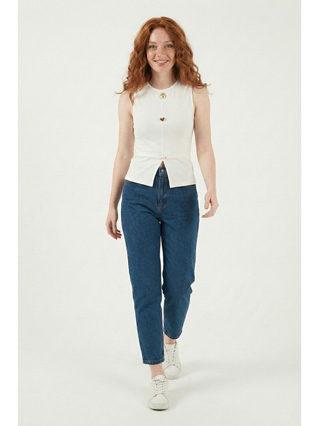 Ekru Fittted Fit Bisiklet Yaka Aksesuar Detaylı Kadın Bluz 5866475-4