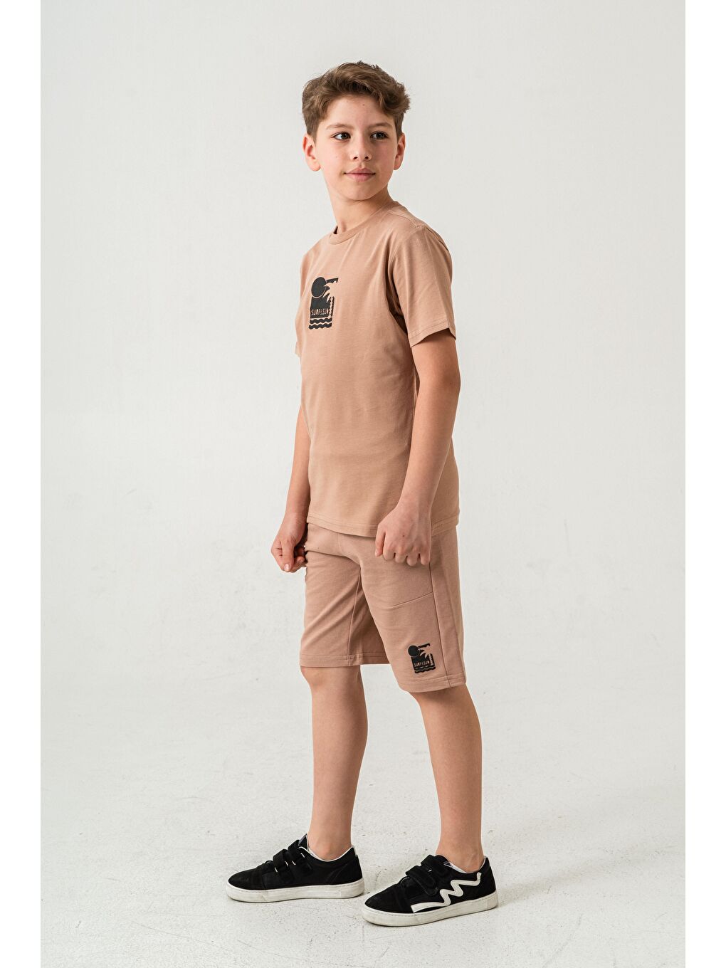Bej Surf & Sun Baskılı Erkek Çocuk Şort - Tişört Takımı-2
